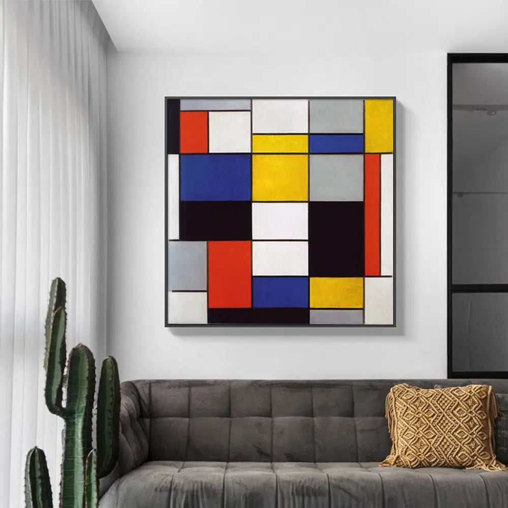 50cmx50cm Large Composition A By Piet Mondrian Black Frame Canvas Wall Art - Home & Garden > Wall Art