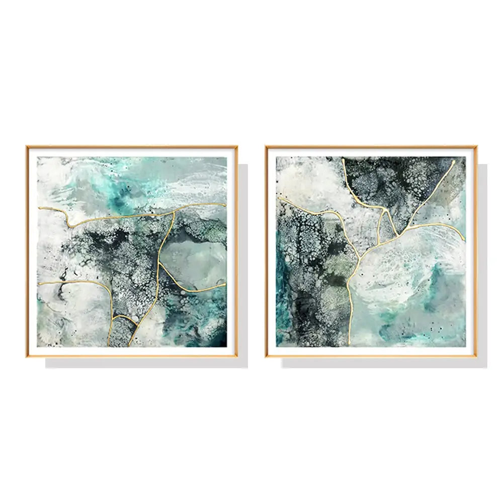 50cmx50cm Marbled Green 2 Sets Gold Frame Canvas Wall Art - Home & Garden > Wall Art
