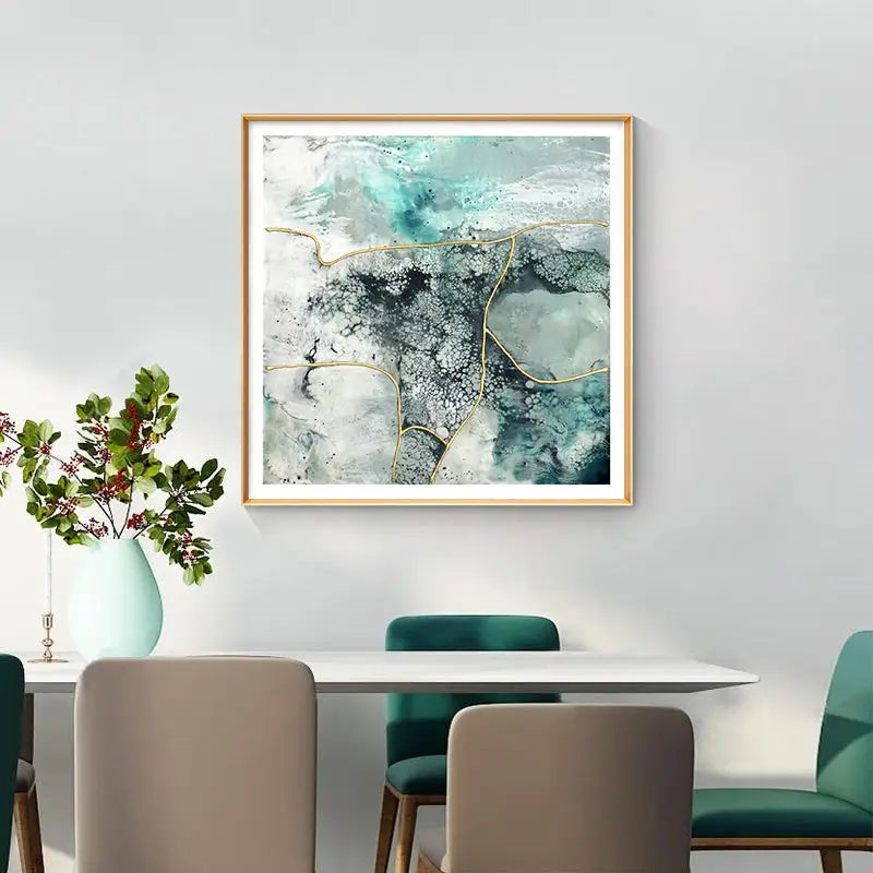 50cmx50cm Marbled Green 2 Sets Gold Frame Canvas Wall Art - Home & Garden > Wall Art