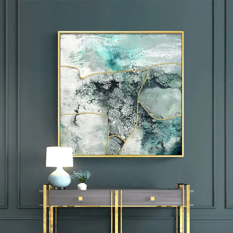 50cmx50cm Marbled Green 2 Sets Gold Frame Canvas Wall Art - Home & Garden > Wall Art