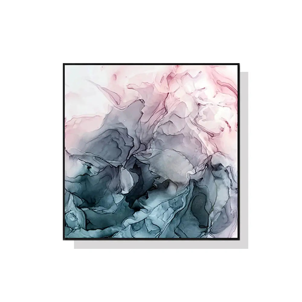 50cmx50cm Marbled Pink Grey Black Frame Canvas Wall Art - Home & Garden > Wall Art