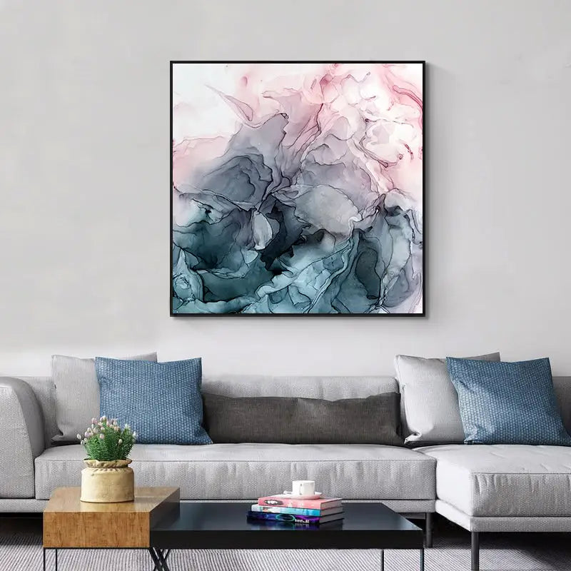 50cmx50cm Marbled Pink Grey Black Frame Canvas Wall Art - Home & Garden > Wall Art