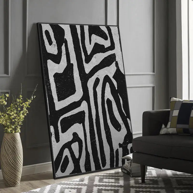50cmx70cm Abstract Black Artwork Black Frame Canvas Wall Art - Home & Garden > Wall Art