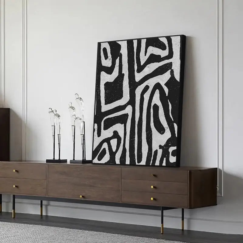 50cmx70cm Abstract Black Artwork Black Frame Canvas Wall Art - Home & Garden > Wall Art