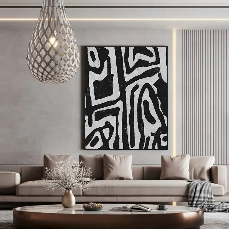 50cmx70cm Abstract Black Artwork Black Frame Canvas Wall Art - Home & Garden > Wall Art