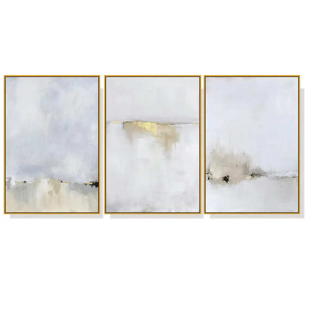 50cmx70cm Abstract golden white 3 Sets Gold Frame Canvas Wall Art - Home & Garden > Wall Art