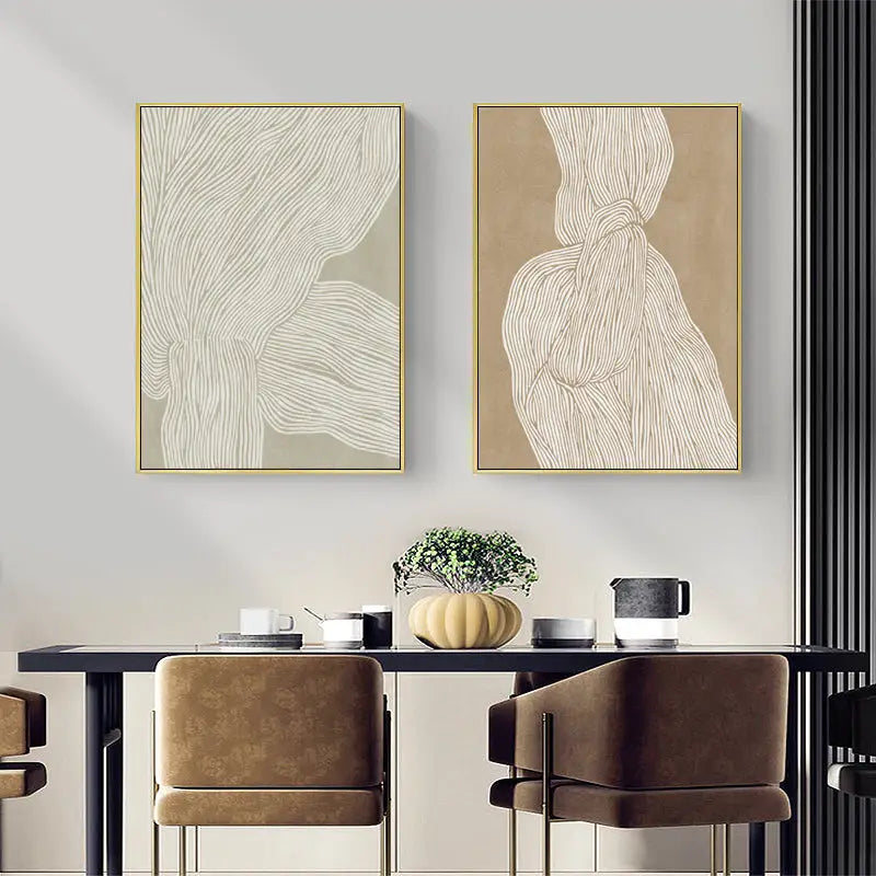 50cmx70cm Abstract Line 2 Sets Gold Frame Canvas Wall Art - Home & Garden > Wall Art