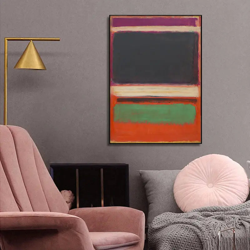 50cmx70cm Black Orange Green By Mark Rothko Black Frame Canvas Wall Art - Home & Garden > Wall Art