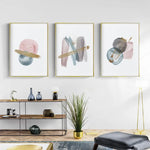 50cmx70cm Blush Pink Watercolor 3 Sets Gold Frame Canvas Wall Art - Home & Garden > Wall Art