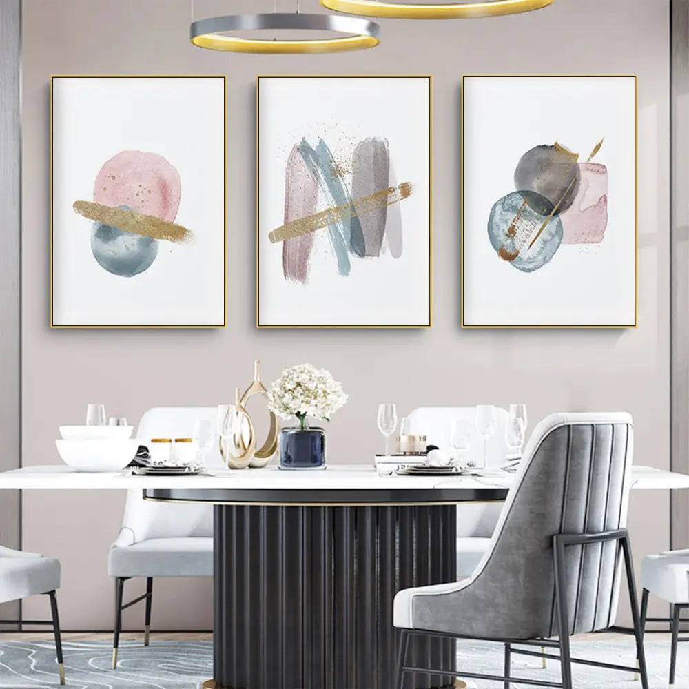 50cmx70cm Blush Pink Watercolor 3 Sets Gold Frame Canvas Wall Art - Home & Garden > Wall Art