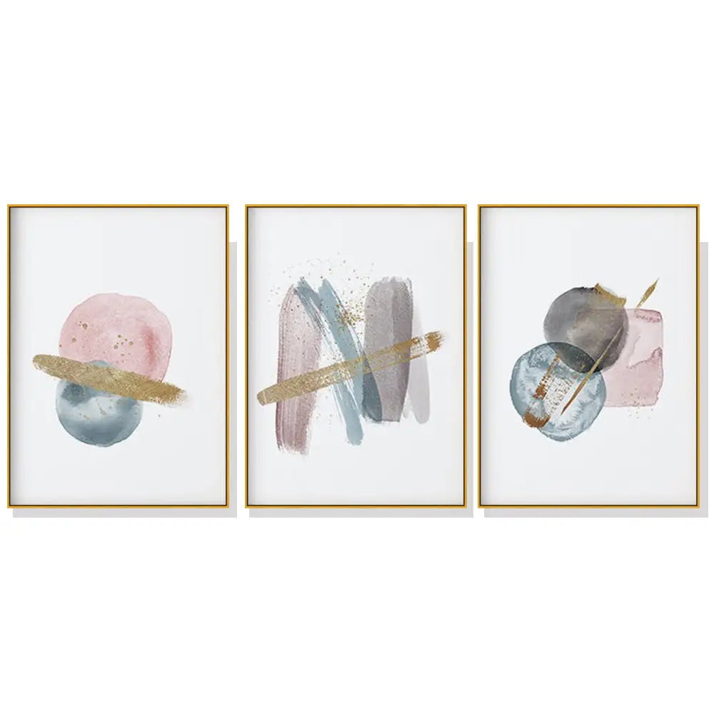 50cmx70cm Blush Pink Watercolor 3 Sets Gold Frame Canvas Wall Art - Home & Garden > Wall Art