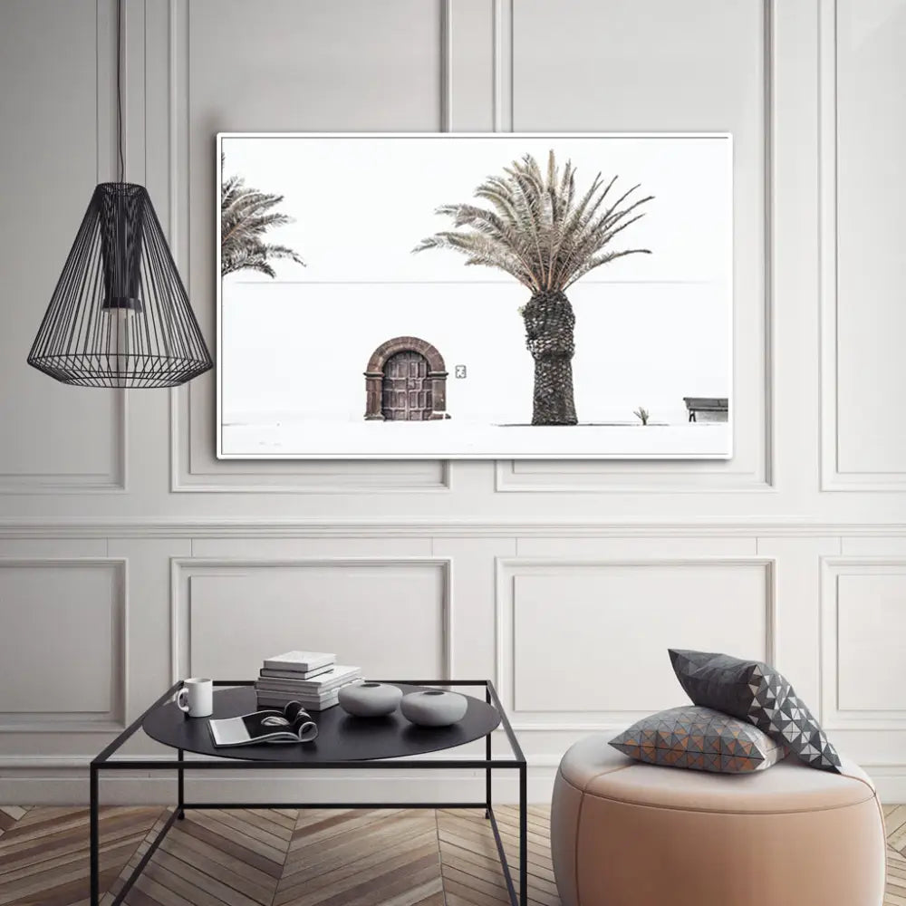 50cmx70cm European Palm Tree White Frame Canvas Wall Art - Home & Garden > Wall Art