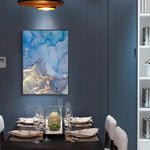 50cmx70cm Light Blue Marble With Gold Splash Black Frame Canvas Wall Art - Home & Garden > Wall Art