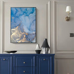 50cmx70cm Light Blue Marble With Gold Splash Black Frame Canvas Wall Art - Home & Garden > Wall Art