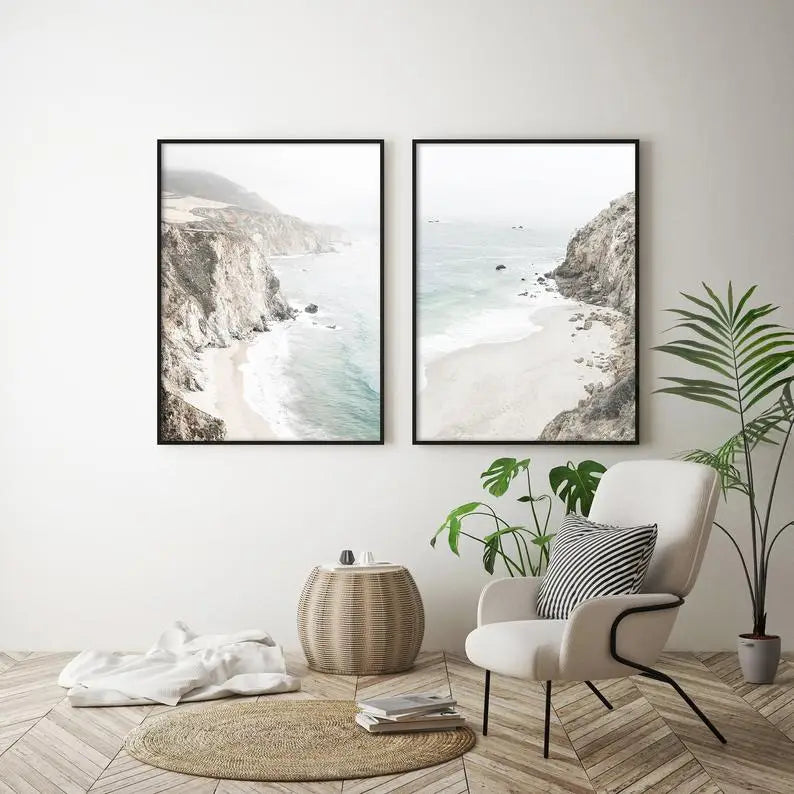 50cmx70cm Mountain Beach 2 Sets Black Frame Canvas Wall Art - Home & Garden > Wall Art