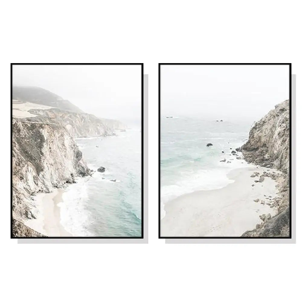 50cmx70cm Mountain Beach 2 Sets Black Frame Canvas Wall Art - Home & Garden > Wall Art