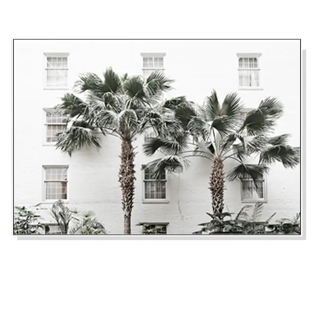50cmx70cm Palm Tree White Frame Canvas Wall Art - Home & Garden > Wall Art