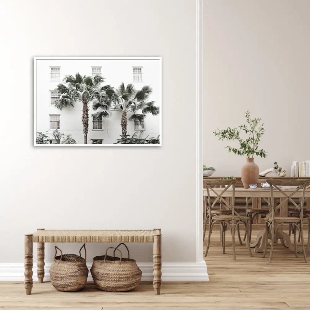 50cmx70cm Palm Tree White Frame Canvas Wall Art - Home & Garden > Wall Art
