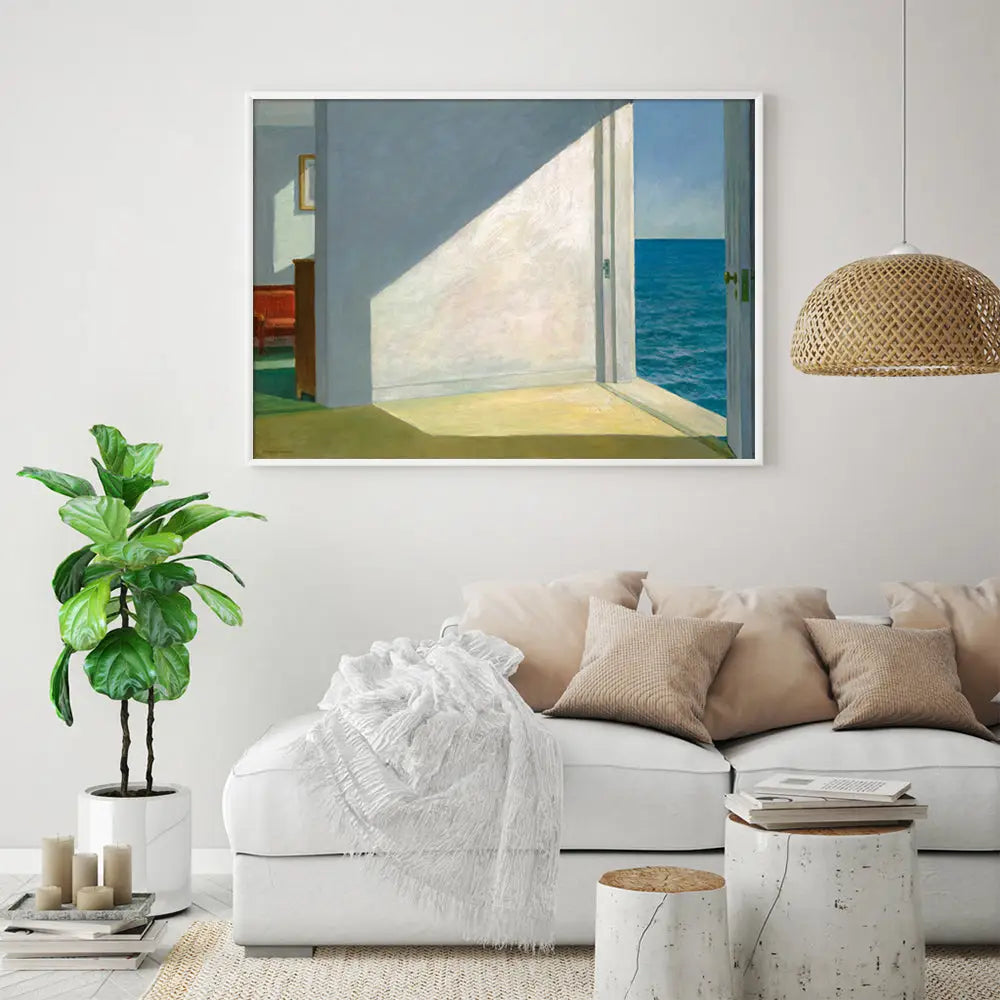 50cmx70cm Room By The Sea By Edward Hopper White Frame Canvas Wall Art - Home & Garden > Wall Art