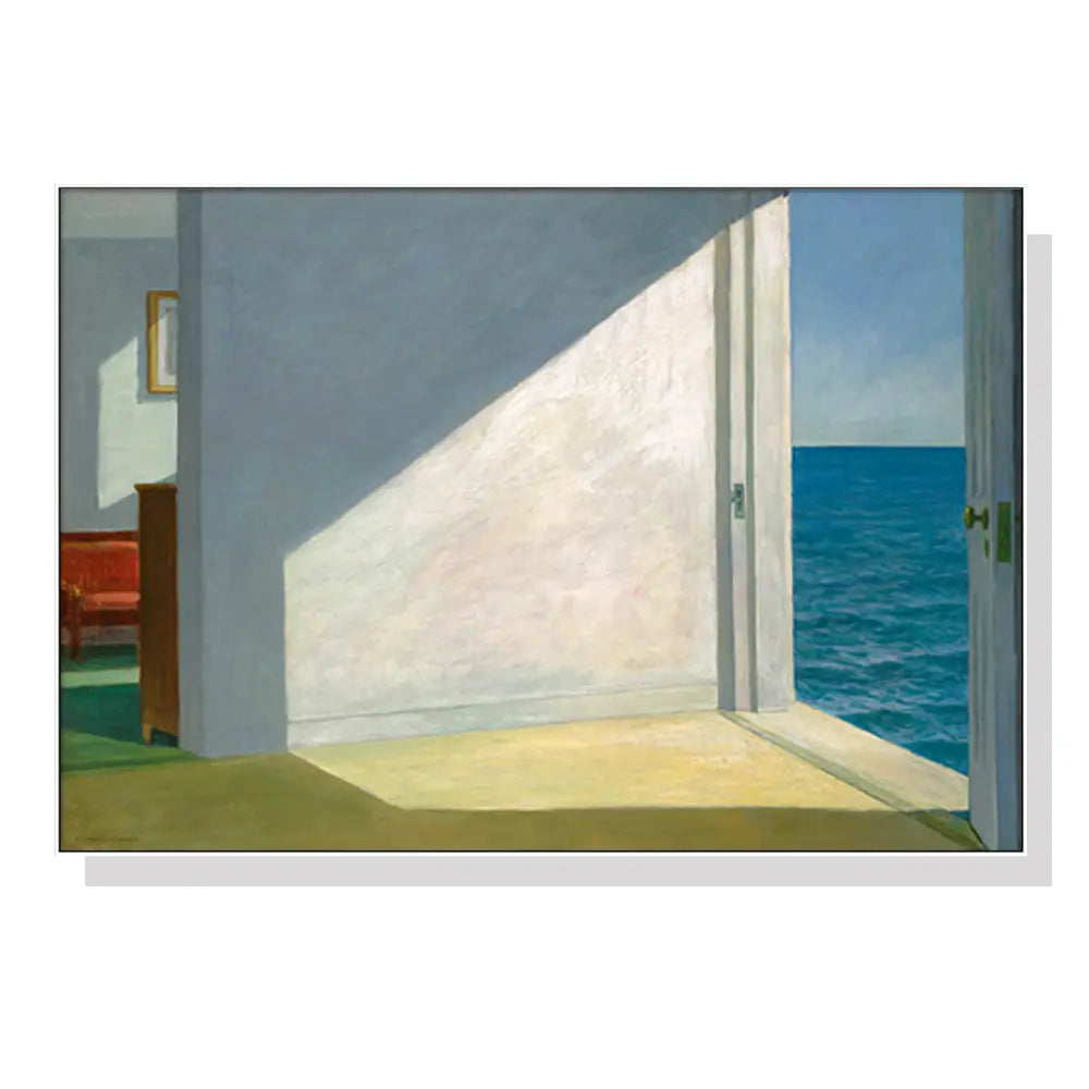 50cmx70cm Room By The Sea By Edward Hopper White Frame Canvas Wall Art - Home & Garden > Wall Art