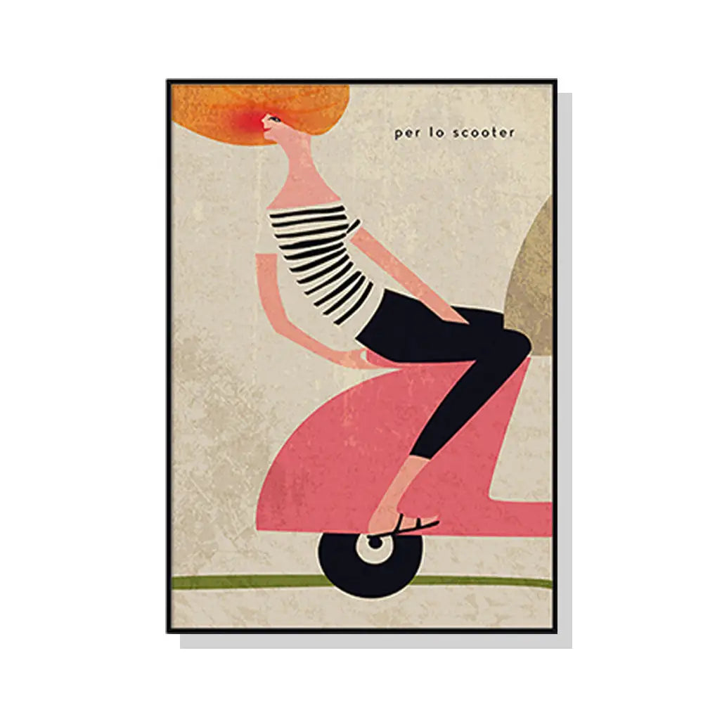 50cmx70cm Scooter Black Frame Canvas Wall Art - Home & Garden > Wall Art
