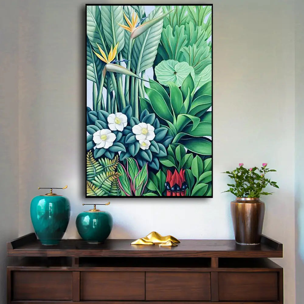 50cmx70cm Tropical plants Black Frame Canvas Wall Art - Home & Garden > Wall Art