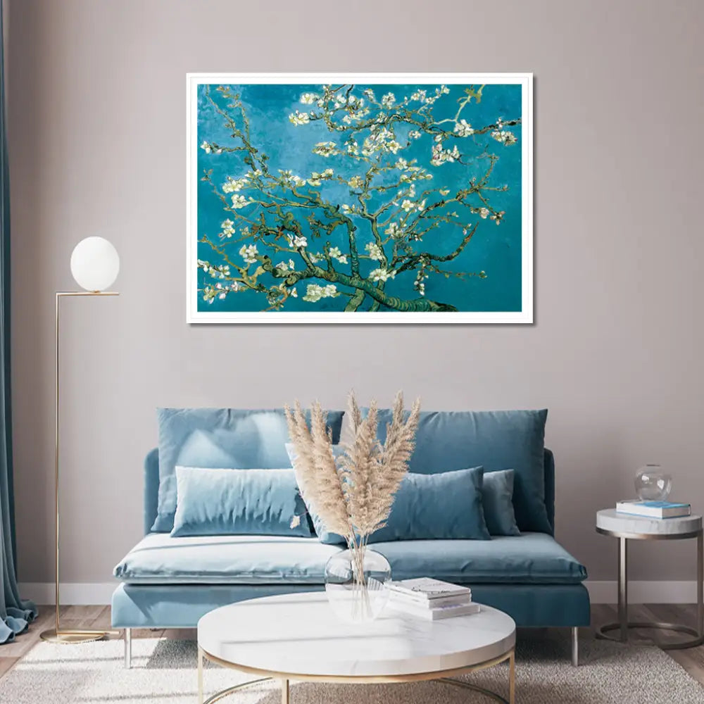 50cmx70cm Van Gogh Almond Blossom White Frame Canvas Wall Art - Home & Garden > Wall Art