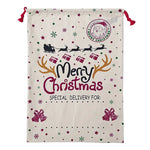 50x70cm Canvas Hessian Christmas Santa Sack Xmas Stocking Reindeer Kids Gift Bag Cream - Snowflakes Reindeer