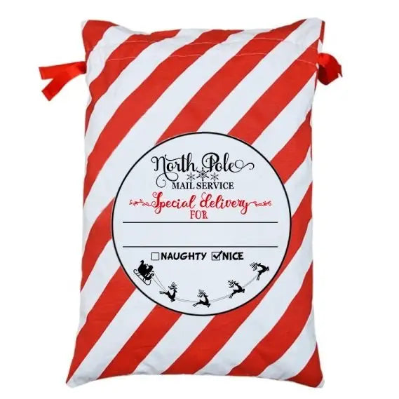50x70cm Canvas Hessian Christmas Santa Sack Xmas Stocking Reindeer Kids Gift Bag North Pole Mail Service (Red)