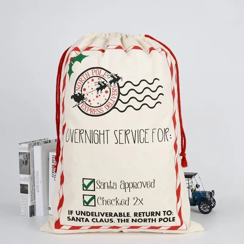 50x70cm Canvas Hessian Christmas Santa Sack Xmas Stocking Reindeer Kids Gift Bag Cream - Overnight Service - Occasions