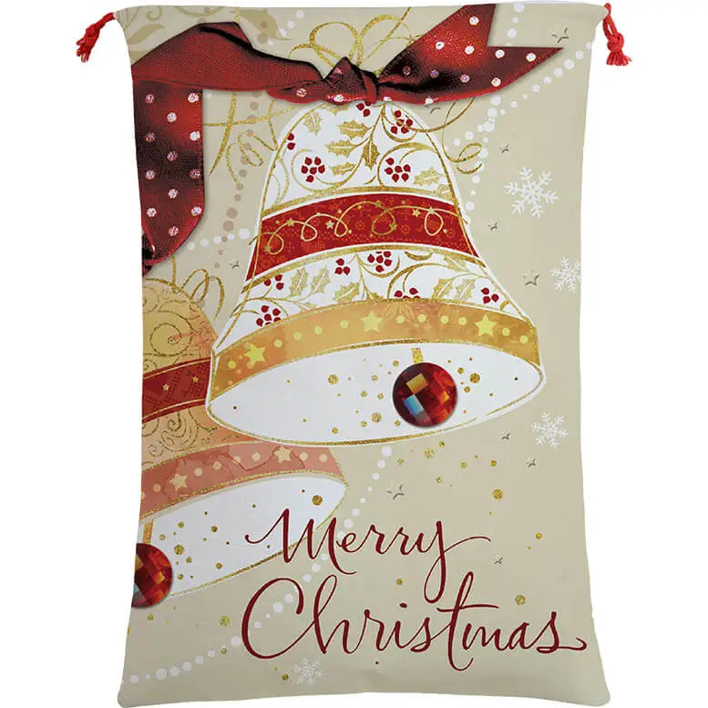 50x70cm Canvas Hessian Christmas Santa Sack Xmas Stocking Reindeer Kids Gift Bag Merry Christmas Bells - Occasions >