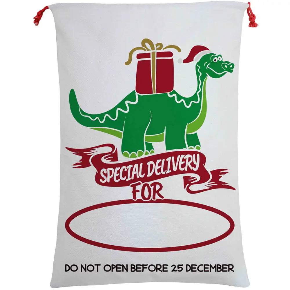 50x70cm Canvas Hessian Christmas Santa Sack Xmas Stocking Reindeer Kids Gift Bag Special Delivery By Dinosaur