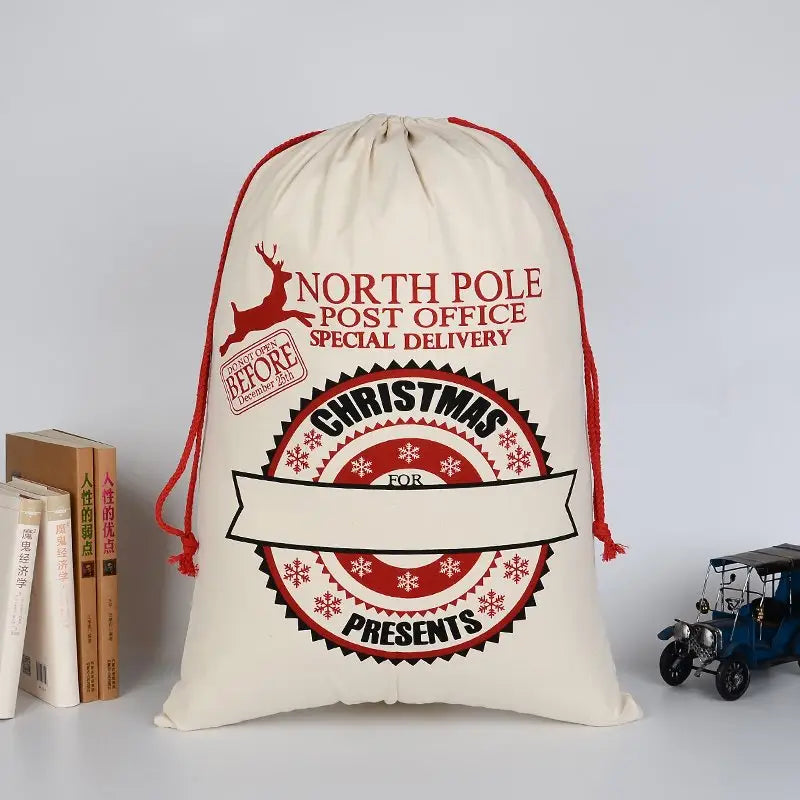 50x70cm Canvas Hessian Christmas Santa Sack Xmas Stocking Reindeer Kids Gift Bag Cream - Christmas Presents - Occasions
