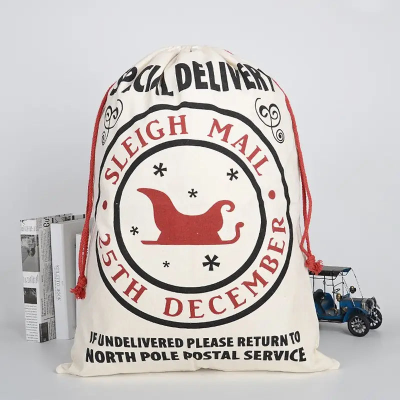 50x70cm Canvas Hessian Christmas Santa Sack Xmas Stocking Reindeer Kids Gift Bag Cream - Sleigh Mail (3) - Occasions >