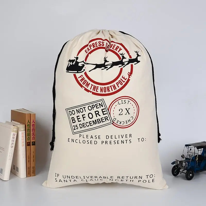 50x70cm Canvas Hessian Christmas Santa Sack Xmas Stocking Reindeer Kids Gift Bag Cream - Express Delivery (1)