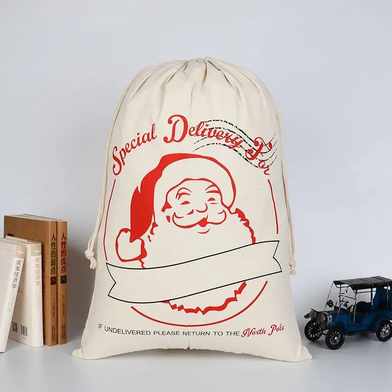 50x70cm Canvas Hessian Christmas Santa Sack Xmas Stocking Reindeer Kids Gift Bag Cream - Special Delivery