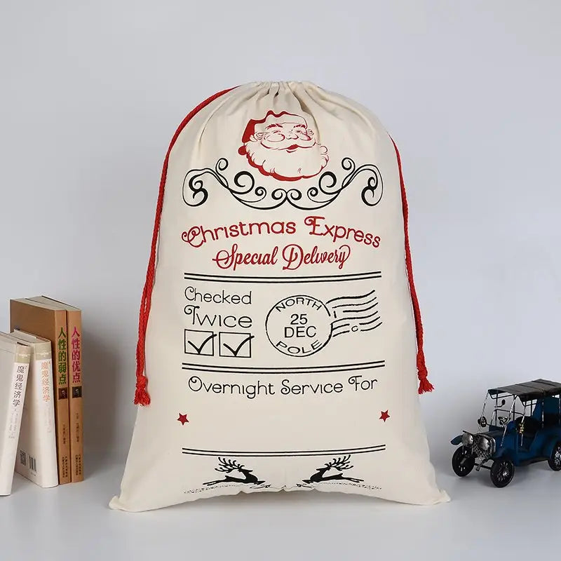 50x70cm Canvas Hessian Christmas Santa Sack Xmas Stocking Reindeer Kids Gift Bag Cream - Santa Special Delivery
