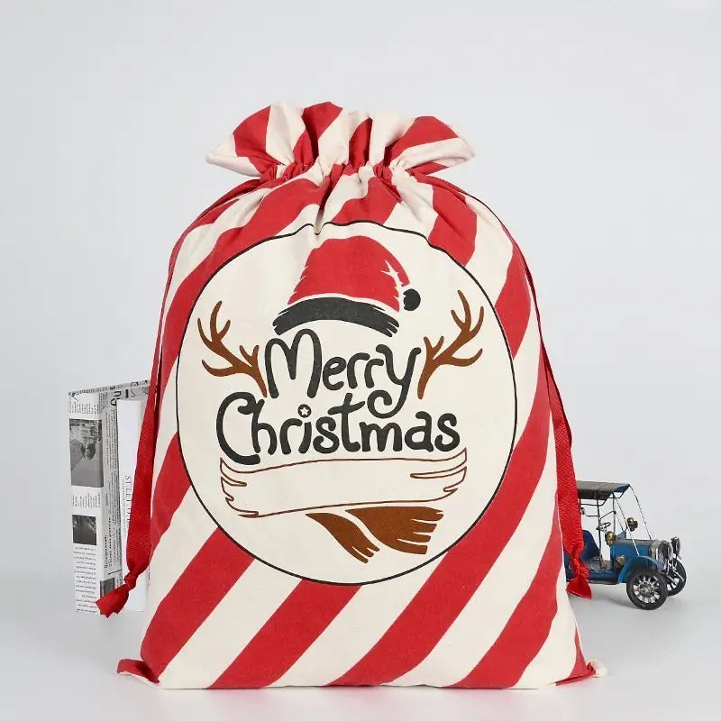 50x70cm Canvas Hessian Christmas Santa Sack Xmas Stocking Reindeer Kids Gift Bag Red - Merry Xmas w Antler - Occasions