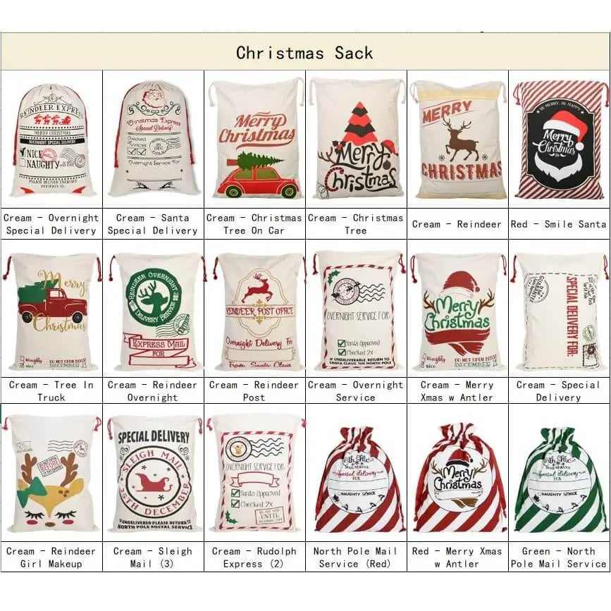 50x70cm Canvas Hessian Christmas Santa Sack Xmas Stocking Reindeer Kids Gift Bag Cream - Delivery Enclosed Gift