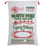 50x70cm Canvas Hessian Christmas Santa Sack Xmas Stocking Reindeer Kids Gift Bag Cream - North Pole Express (B)