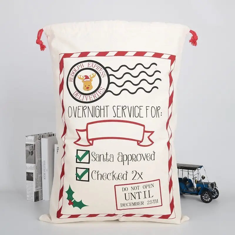 50x70cm Canvas Hessian Christmas Santa Sack Xmas Stocking Reindeer Kids Gift Bag Cream - Rudolph Express (2£©