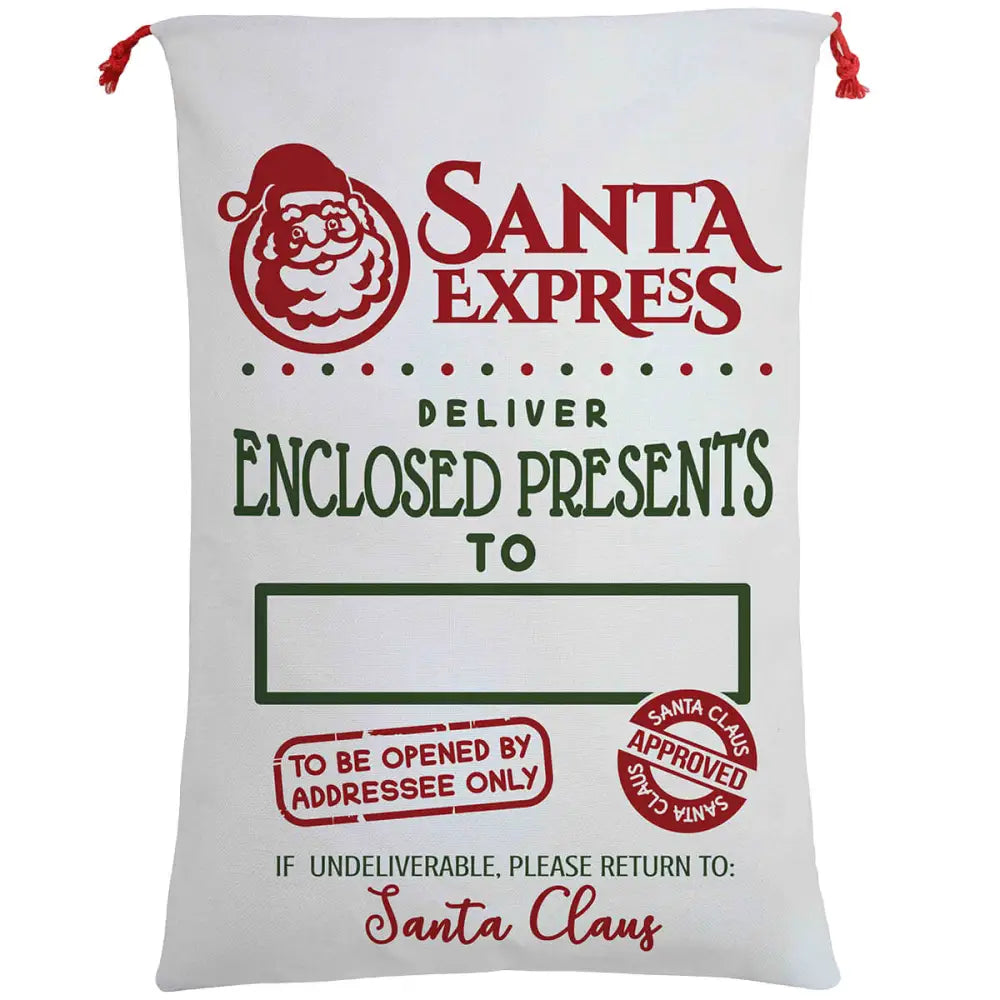 50x70cm Canvas Hessian Christmas Santa Sack Xmas Stocking Reindeer Kids Gift Bag Cream - Santa Express - Occasions >