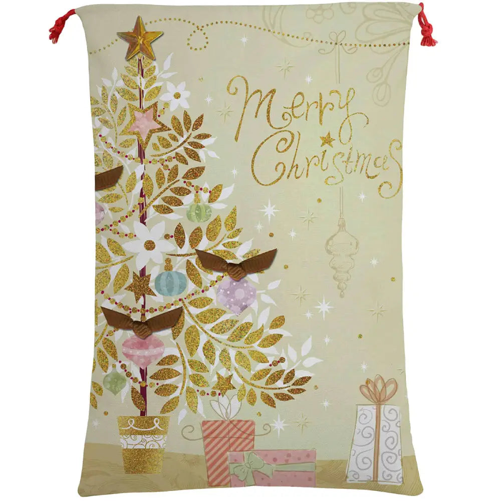 50x70cm Canvas Hessian Christmas Santa Sack Xmas Stocking Reindeer Kids Gift Bag Merry Christmas Golden Tree