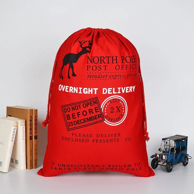 50x70cm Canvas Hessian Christmas Santa Sack Xmas Stocking Reindeer Kids Gift Bag Red - Reindeer Express Delivery