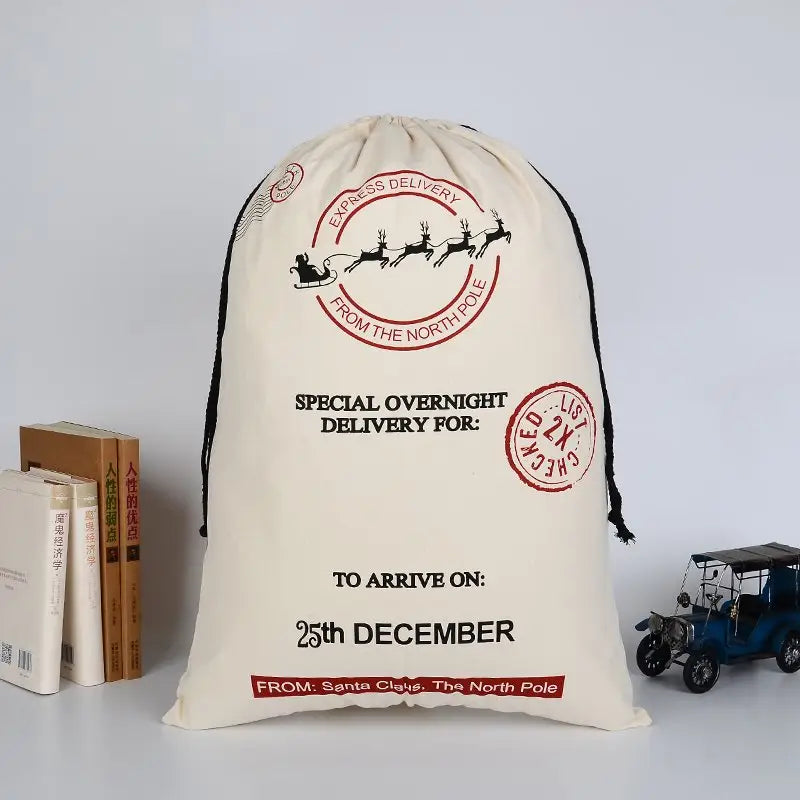 50x70cm Canvas Hessian Christmas Santa Sack Xmas Stocking Reindeer Kids Gift Bag Cream - Express Delivery (2)