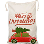 50x70cm Canvas Hessian Christmas Santa Sack Xmas Stocking Reindeer Kids Gift Bag Cream - Christmas Tree On Car