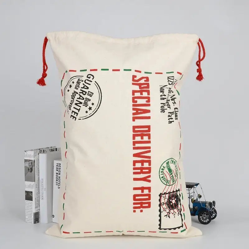 50x70cm Canvas Hessian Christmas Santa Sack Xmas Stocking Reindeer Kids Gift Bag Cream - Special Delivery - Occasions >