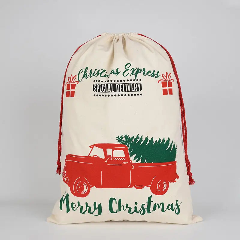 50x70cm Canvas Hessian Christmas Santa Sack Xmas Stocking Reindeer Kids Gift Bag Cream - Car Gift Express - Occasions >