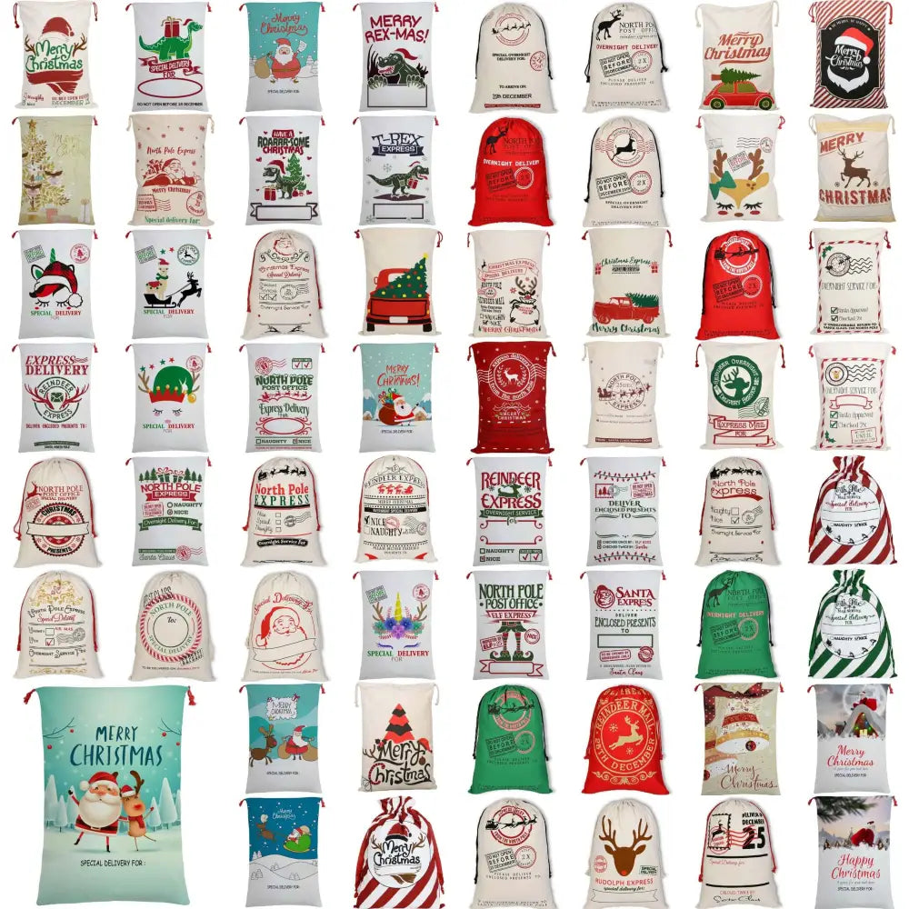 50x70cm Canvas Hessian Christmas Santa Sack Xmas Stocking Reindeer Kids Gift Bag Cream - Cute Reindeer Delivery