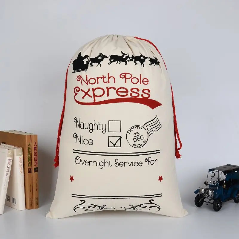 50x70cm Canvas Hessian Christmas Santa Sack Xmas Stocking Reindeer Kids Gift Bag Cream - Overnight Service For (2)